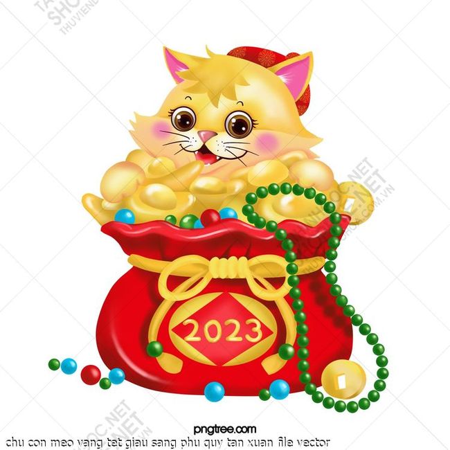 chu con meo vang tet giau sang phu quy tan xuan file vector